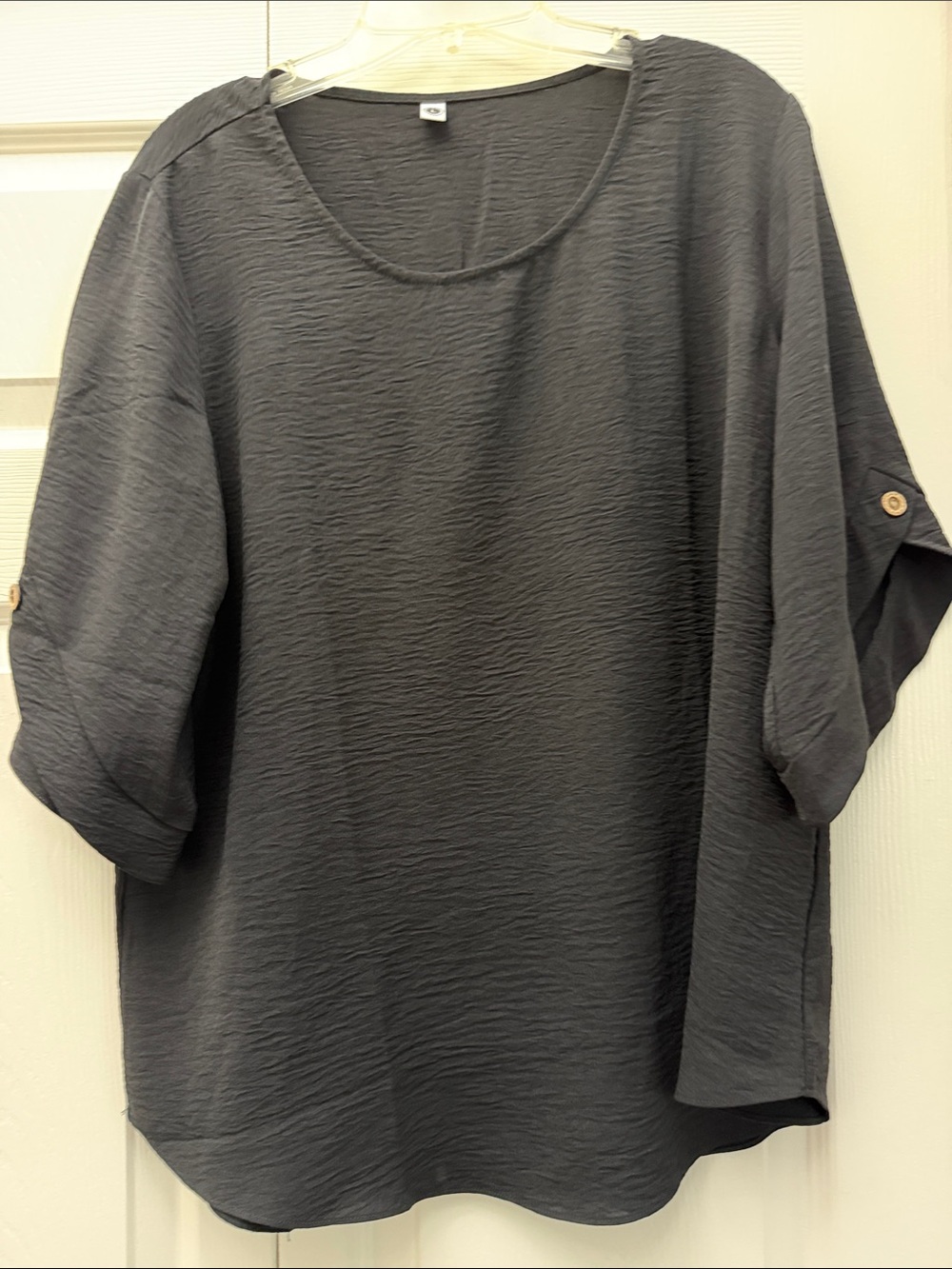 Relaxed Textured Black Scoop Neck Blouse - Picture 1 of 8